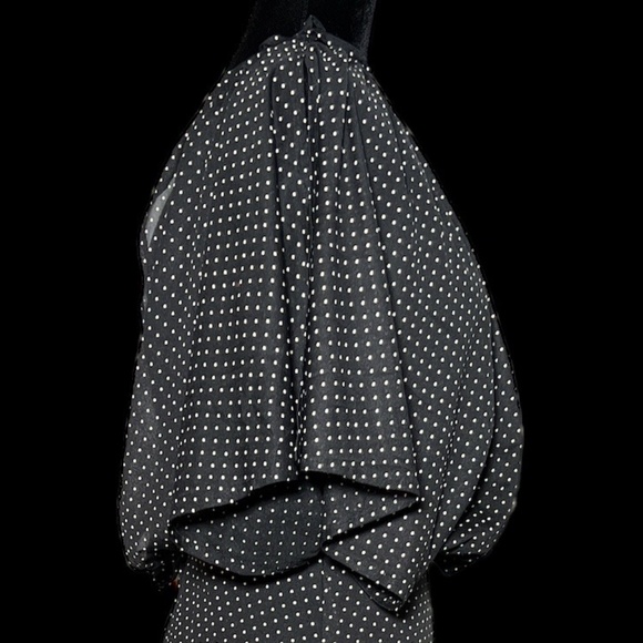 Vintage 70's - Blk/Wht Polka Dots - Butterfly Sleeve Dress - Size XS/S - Picture 5 of 7